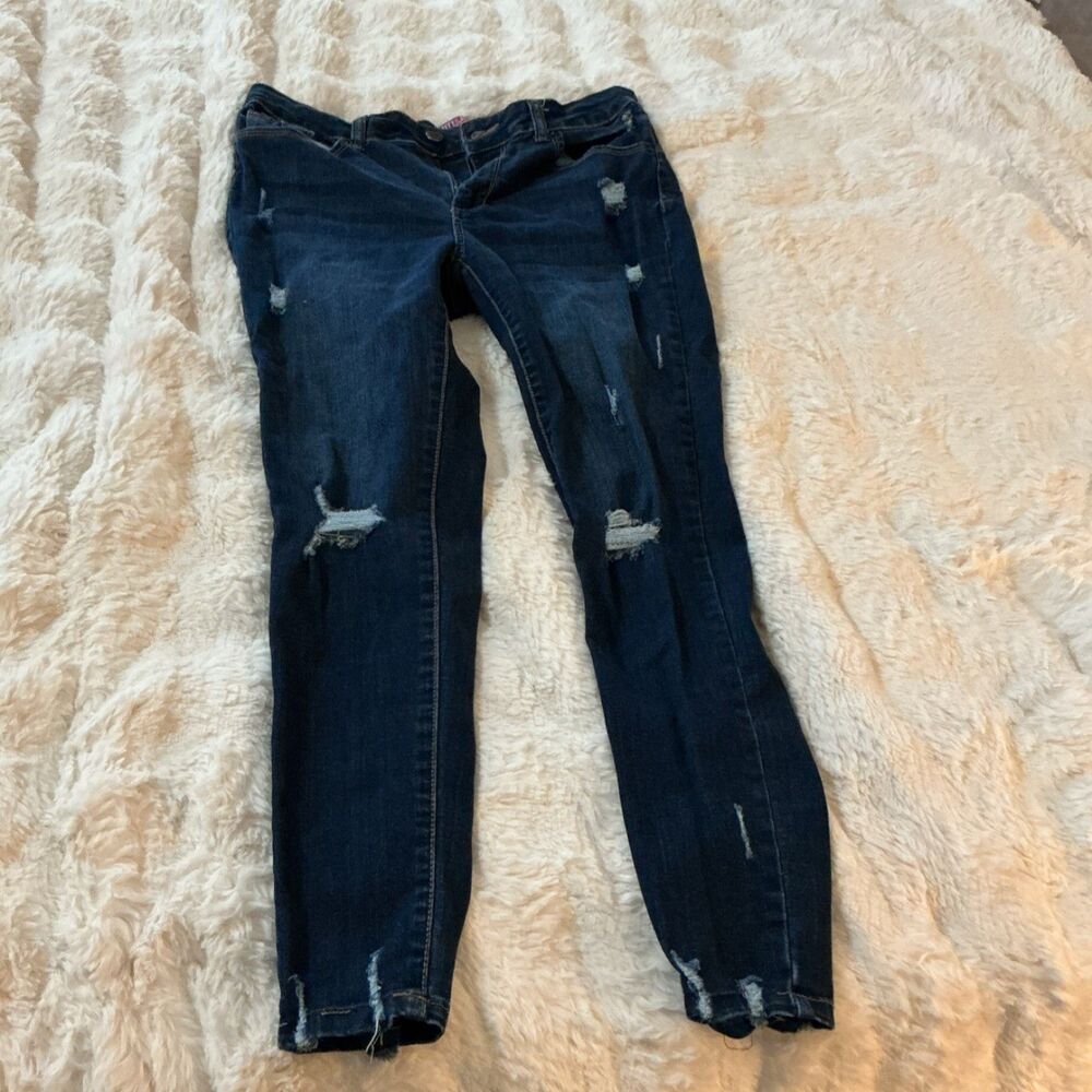 WAX JEAN Distressed Skinny Dark Blue Denim Jeans 5-Pocket Women’s
